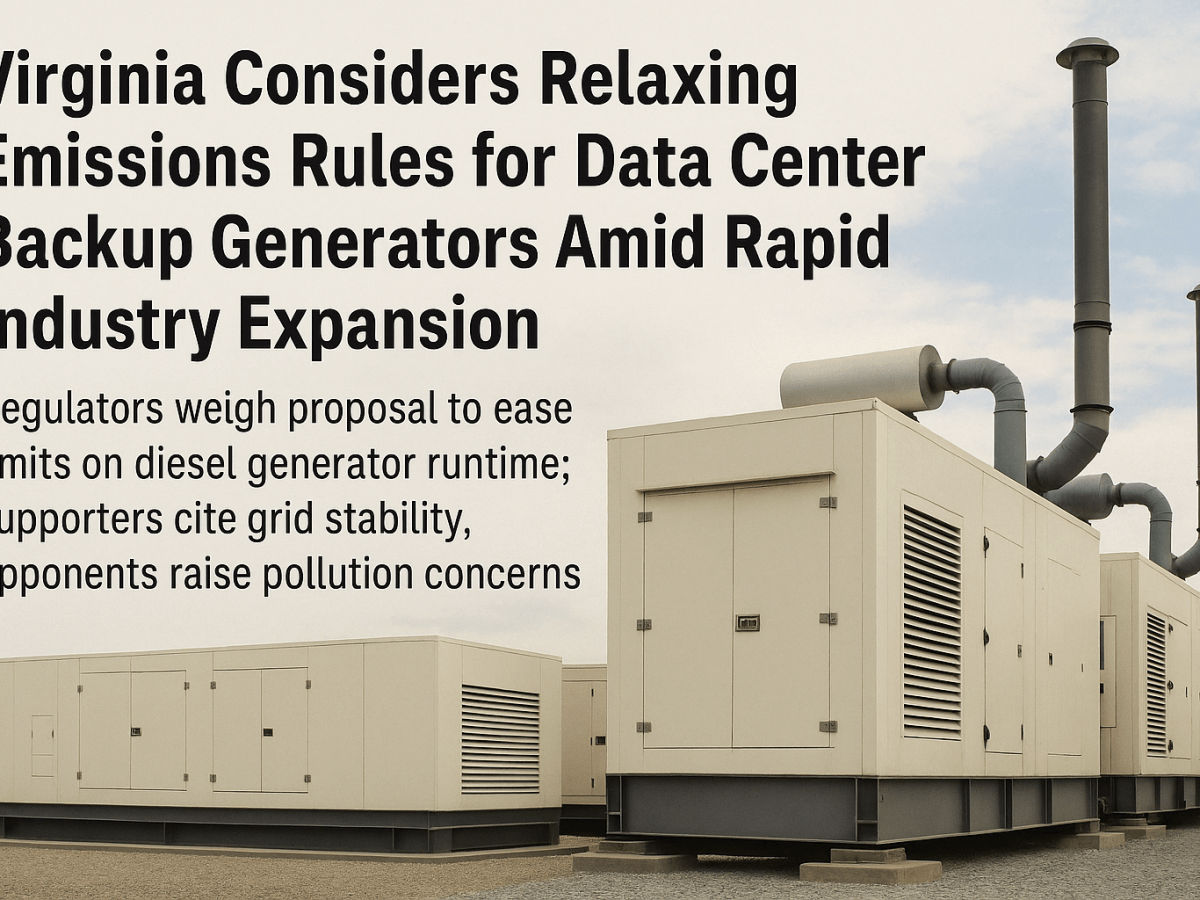 Virginia Considers Relaxing Emissions Rules for Data Center Backup Generators Amid Rapid Industry&nbsp;Expansion